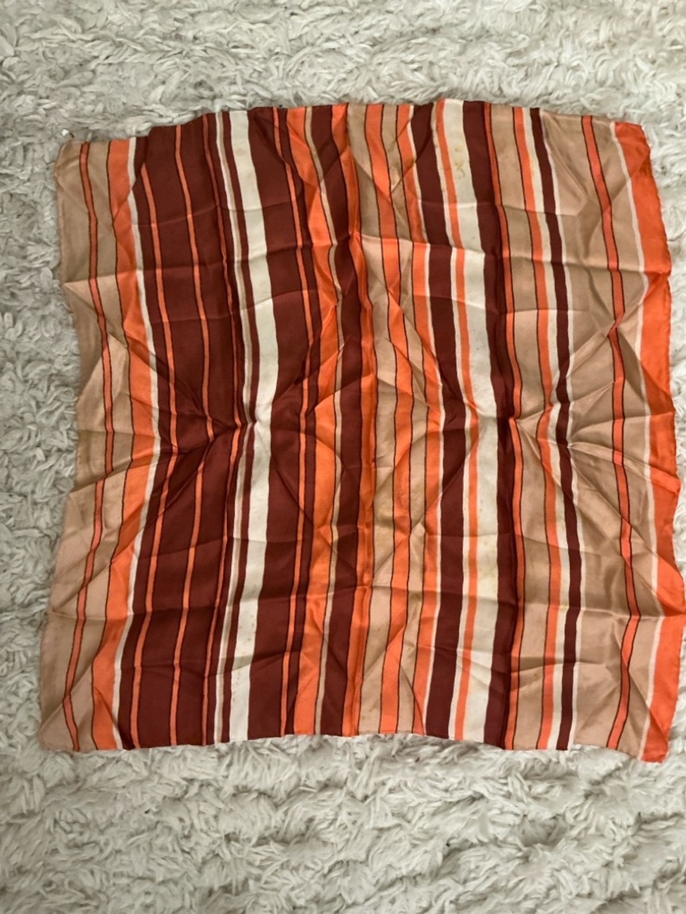 VINTAGE 60s 70s Orange Brown Stripe Scarf